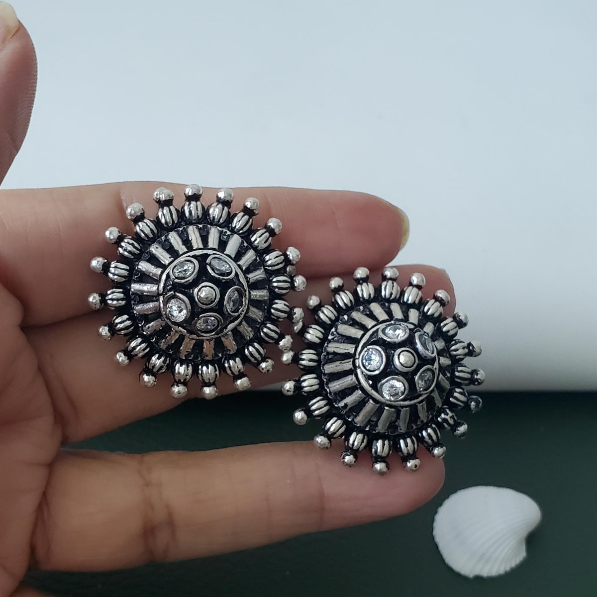 Kemp Stud Earrings: Silver Lookalike, Indian Oxidized Jewelry