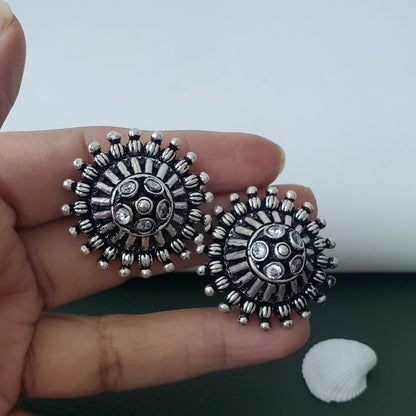 Kemp Stud Earrings: Silver Lookalike, Indian Oxidized Jewelry