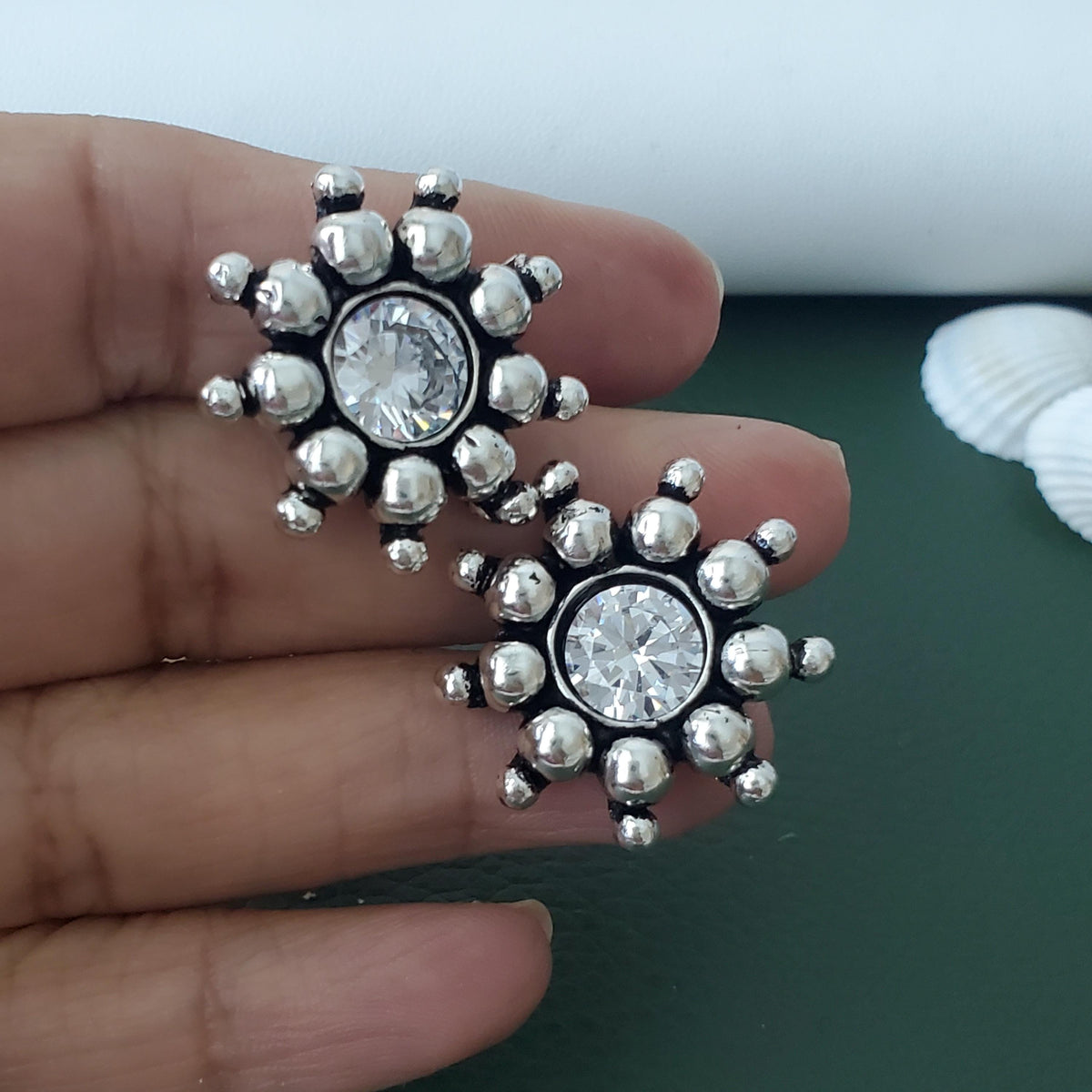 Kemp Stud Earrings: Silver Lookalike, Indian Oxidized Jewelry