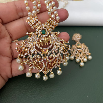 Gold Plated Victorian style cubic zirconia big pendent necklace set