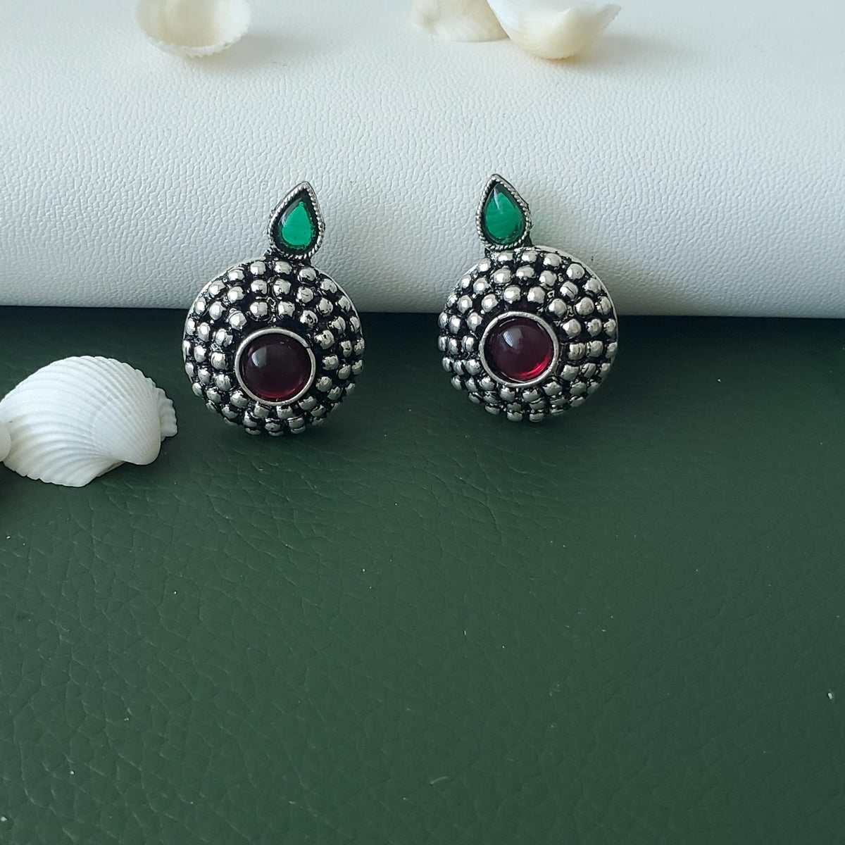Kemp Stud Earrings: Silver Lookalike, Indian Oxidized Jewelry