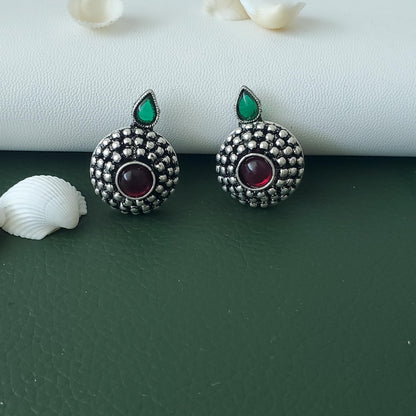 Kemp Stud Earrings: Silver Lookalike, Indian Oxidized Jewelry