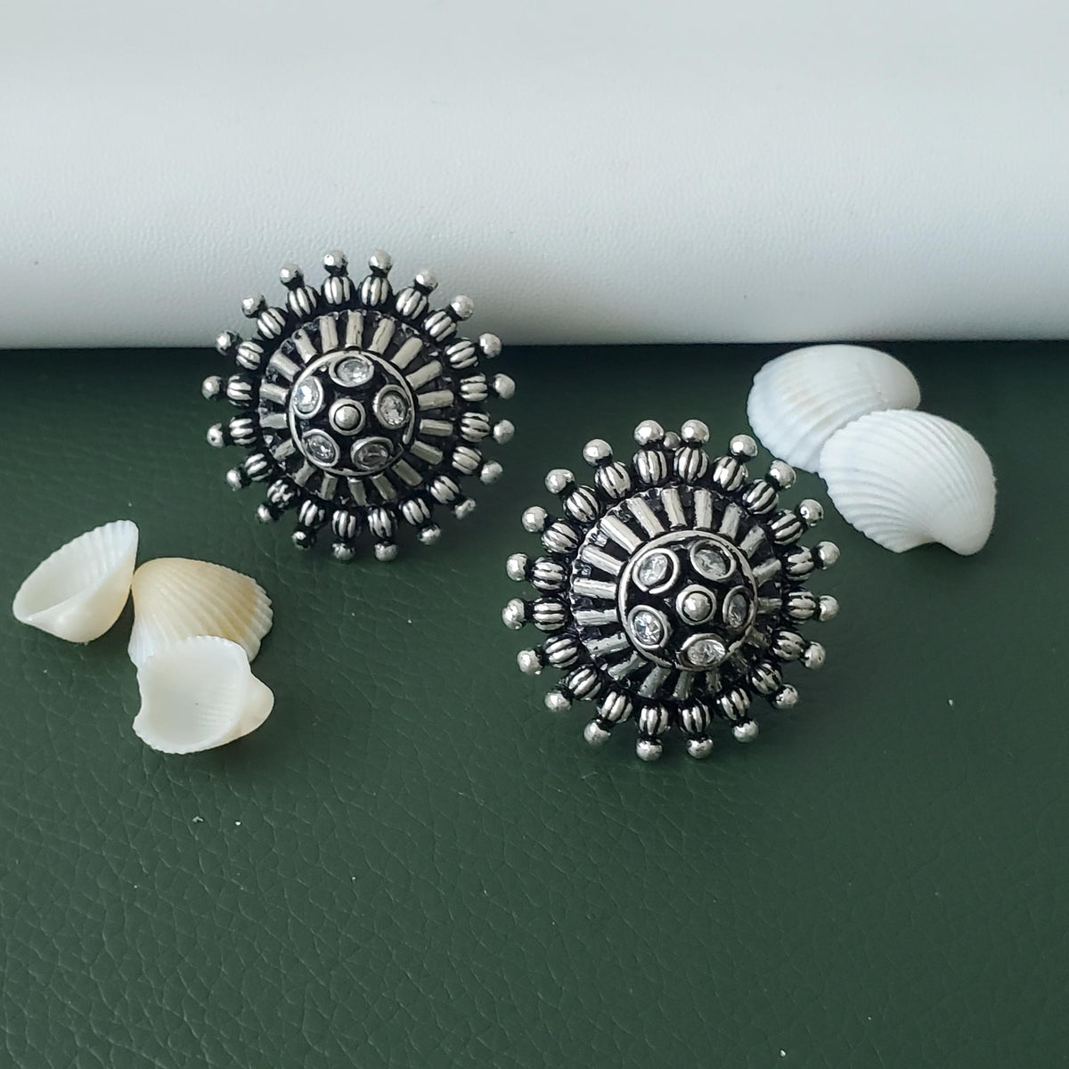 Kemp Stud Earrings: Silver Lookalike, Indian Oxidized Jewelry