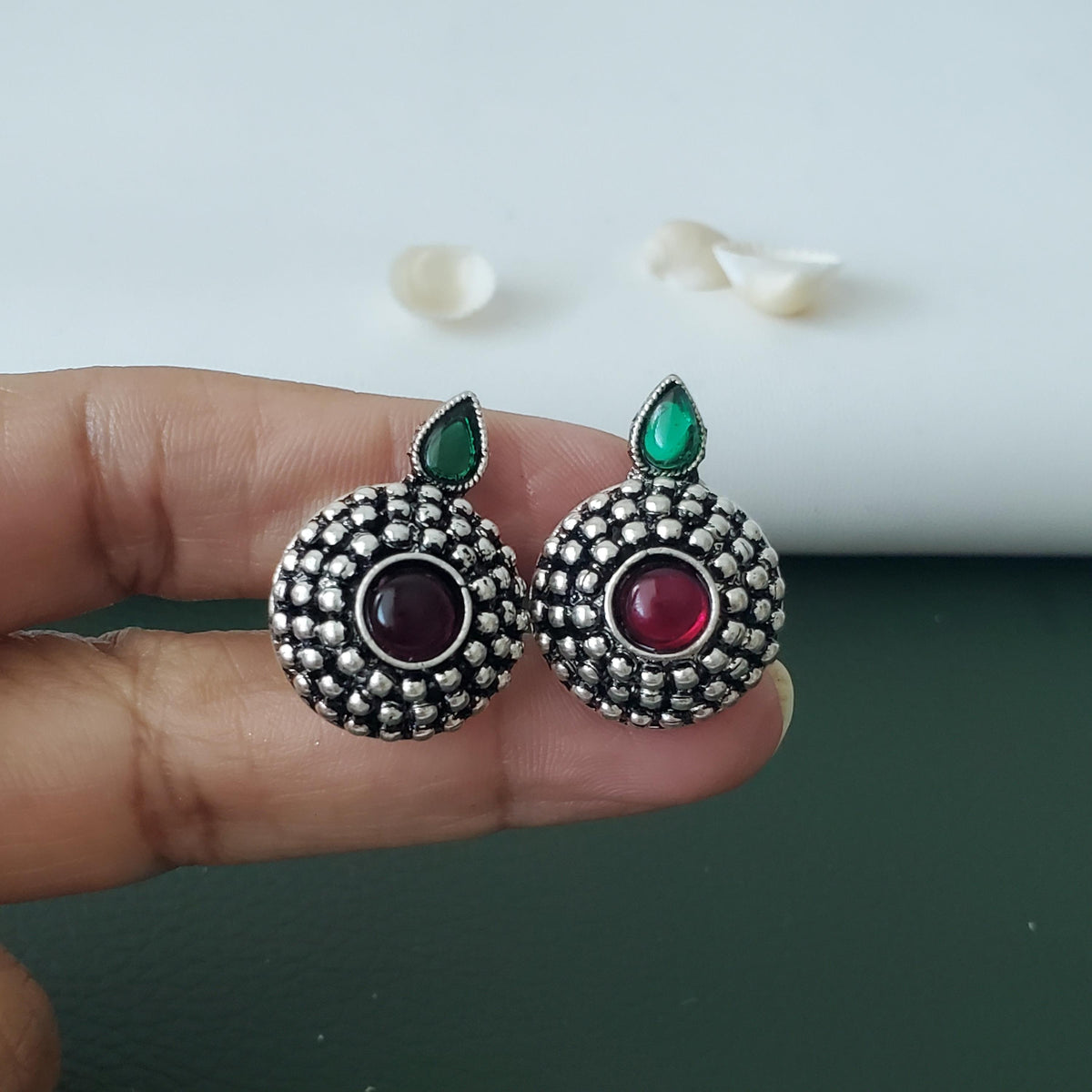 Kemp Stud Earrings: Silver Lookalike, Indian Oxidized Jewelry