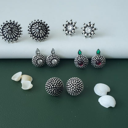 Kemp Stud Earrings: Silver Lookalike, Indian Oxidized Jewelry