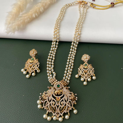 Gold Plated Victorian style cubic zirconia big pendent necklace set