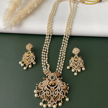 Gold Plated Victorian style cubic zirconia big pendent necklace set