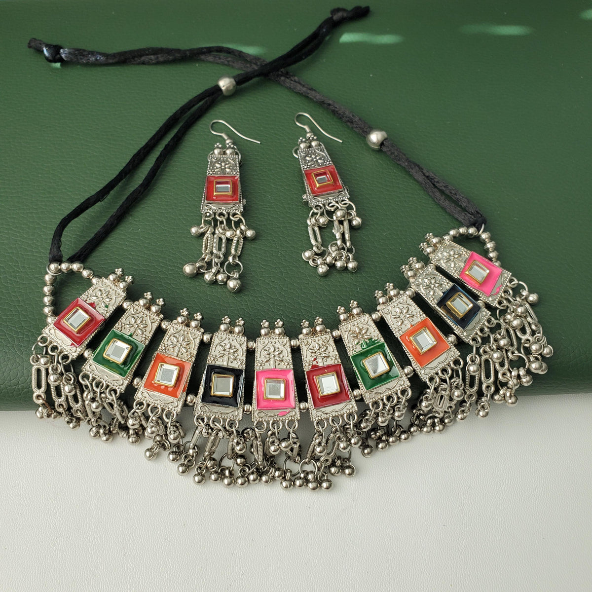 Oxidized Multicolor choker Set: Navratri Garba Choker and Earrings