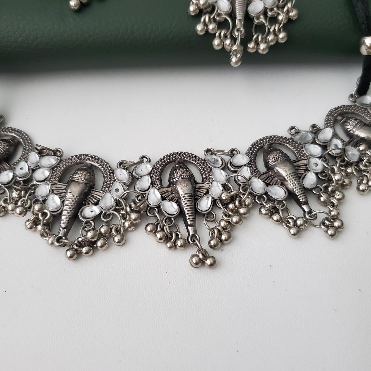 Oxidized Indian Necklace Set: Silver Lookalike Stud Earrings