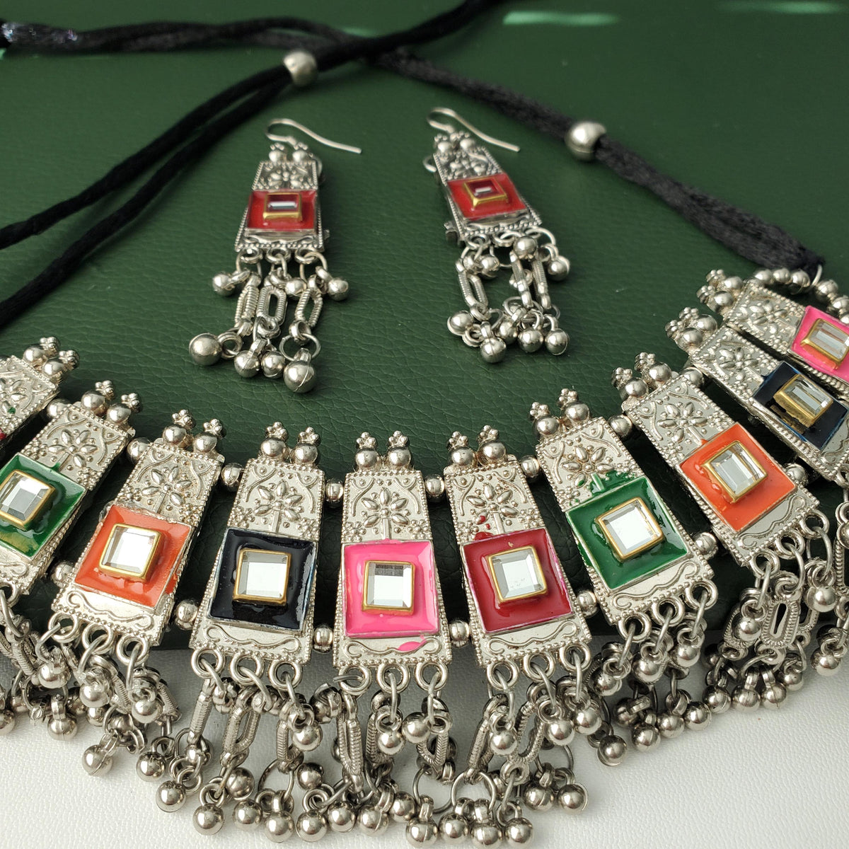 Oxidized Multicolor choker Set: Navratri Garba Choker and Earrings