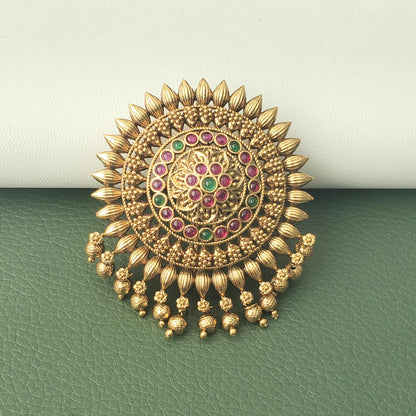 Ruby and green matte gold plated Juda pin