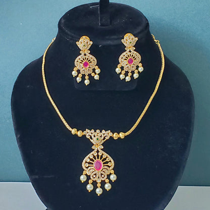 Kemp stone gold plated pendent short necklace set
