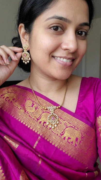 Kemp stone gold plated pendent short necklace set