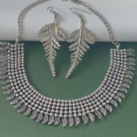Oxidised collar necklace set with trendy earrings