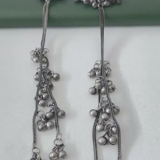 Black Oxidised trendy Kashmiri earrings extra long ghungaroo earrings