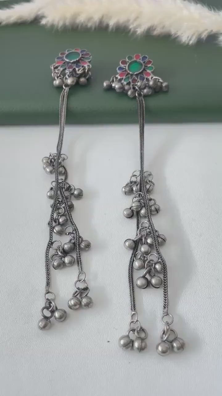 Black Oxidised trendy Kashmiri earrings extra long ghungaroo earrings