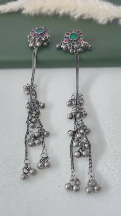 Black Oxidised trendy Kashmiri earrings extra long ghungaroo earrings