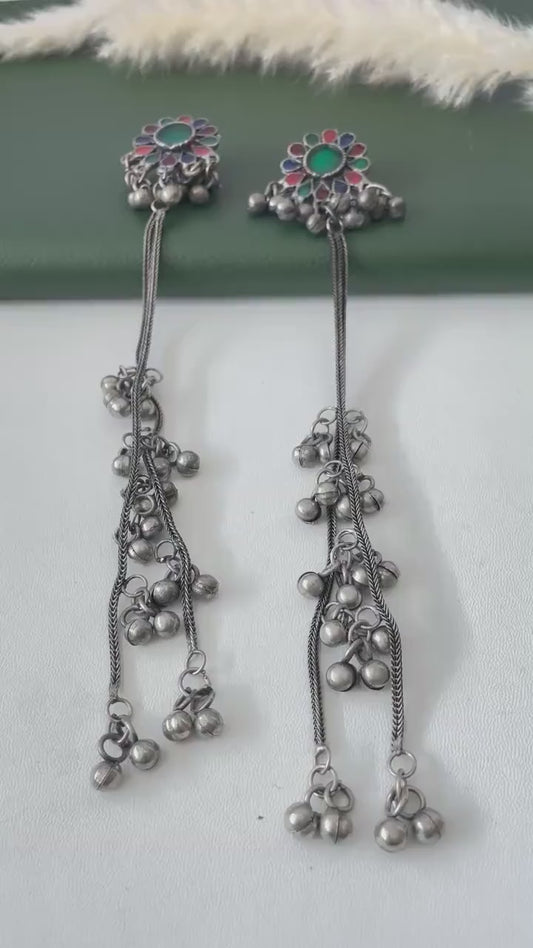 Black Oxidised trendy Kashmiri earrings extra long ghungaroo earrings