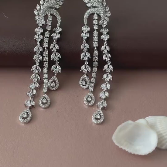 Long Cubic Zirconia Dangle Earrings: Indian Bollywood Jhumke Style