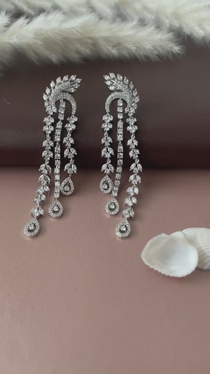 Long Cubic Zirconia Dangle Earrings: Indian Bollywood Jhumke Style