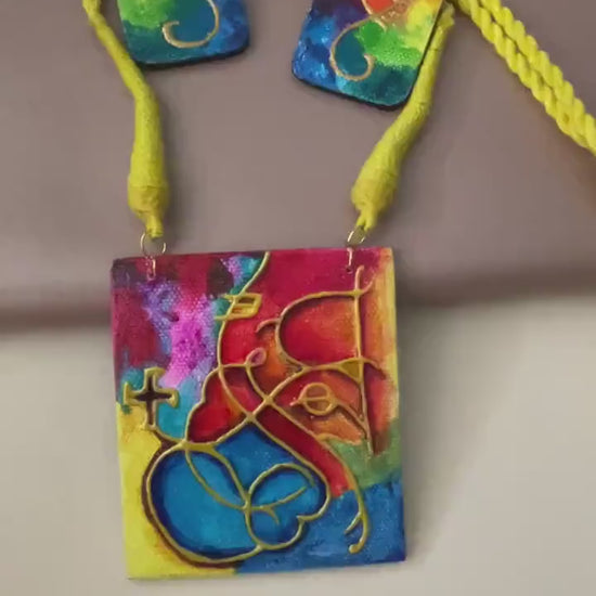Hand painted Ganapati Necklace set with earrings | Only at Nysaa