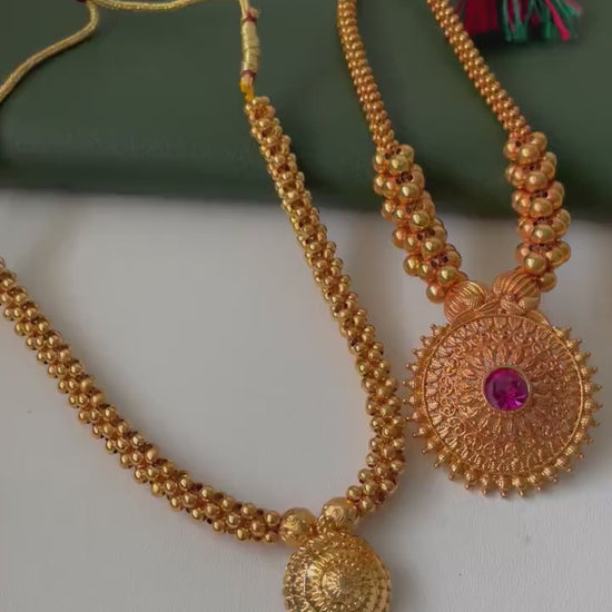 Yellow gold plated maharashtrian thushi small necklace