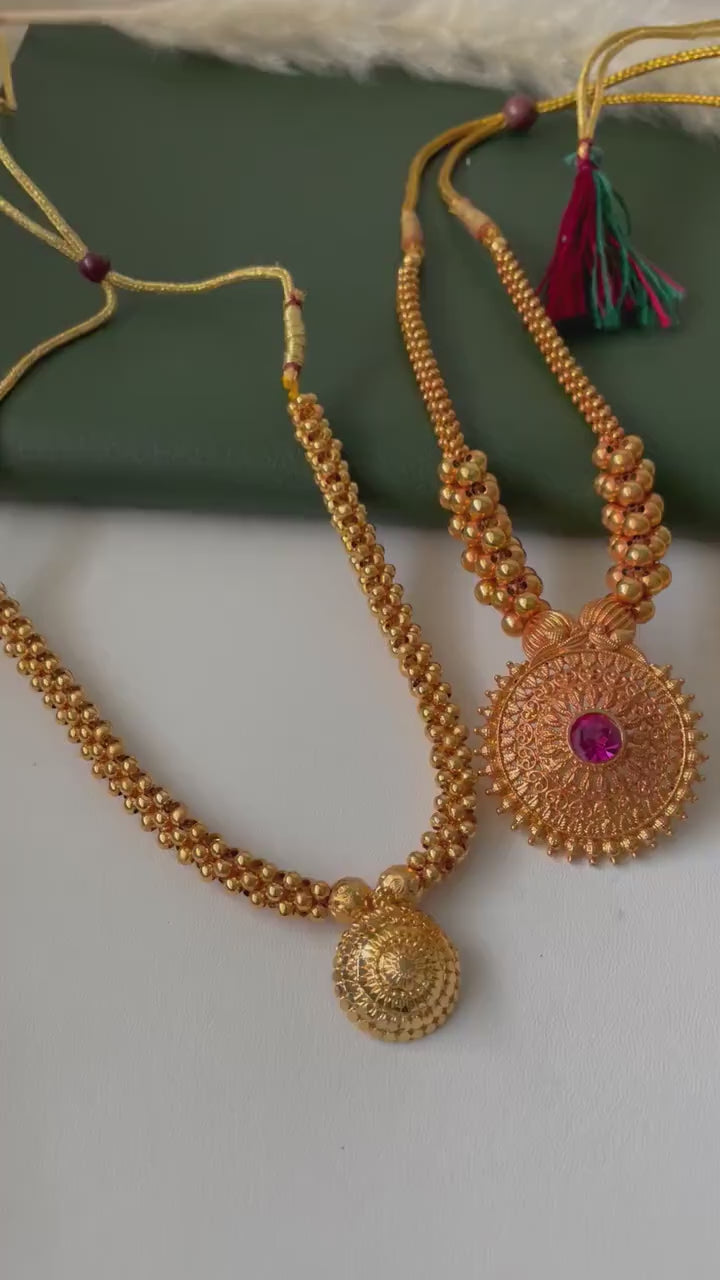 Yellow gold plated maharashtrian thushi small necklace