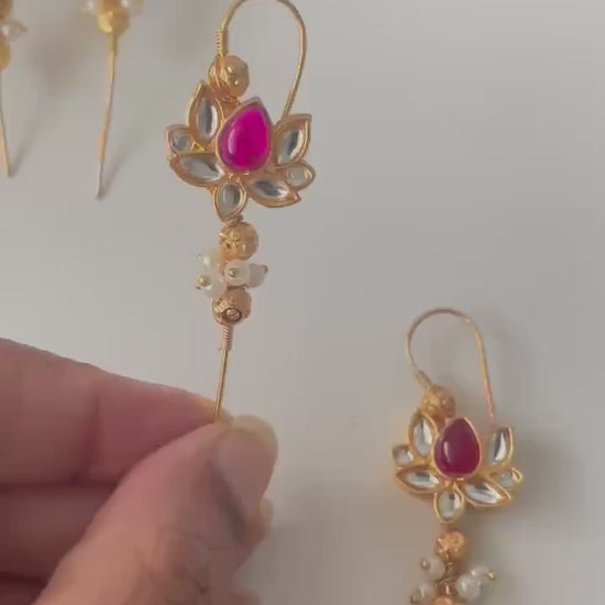 Trendy pearl ruby green lightweight needle Earcuffs Earrings