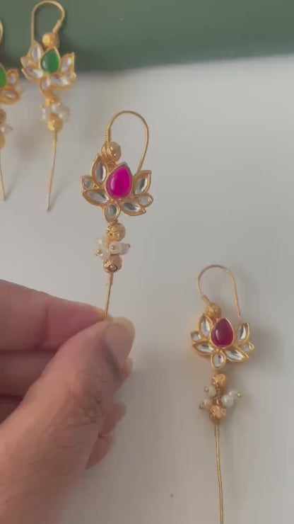 Trendy pearl ruby green lightweight needle Earcuffs Earrings