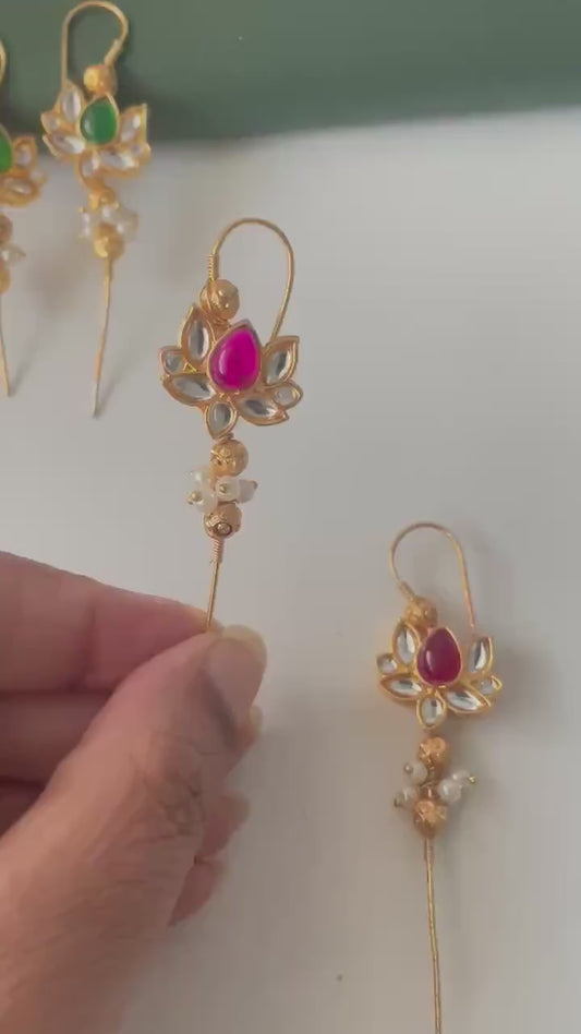 Trendy pearl ruby green lightweight needle Earcuffs Earrings