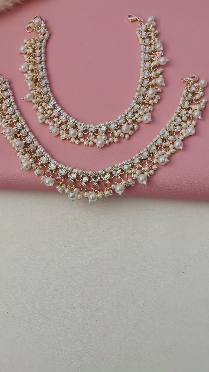 Kundan gold plated anklets for bride
