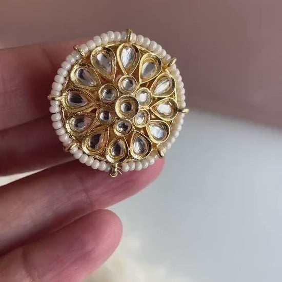 Gold Plated Kundan Pearl Borla: Rajasthani Head Jewelry