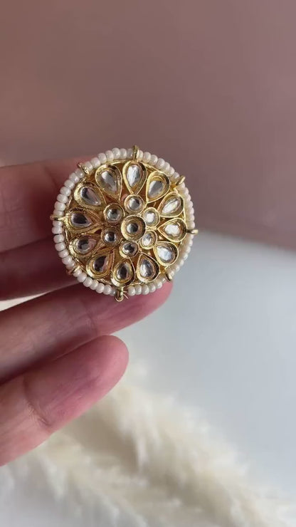 Gold Plated Kundan Pearl Borla: Rajasthani Head Jewelry