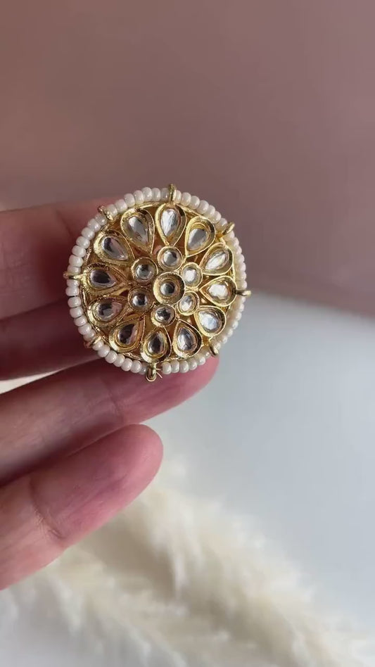 Gold Plated Kundan Pearl Borla: Rajasthani Head Jewelry