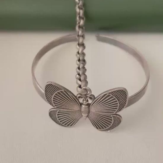 Oxidised butterfly themed ring bracelet haath panja : Adjustable