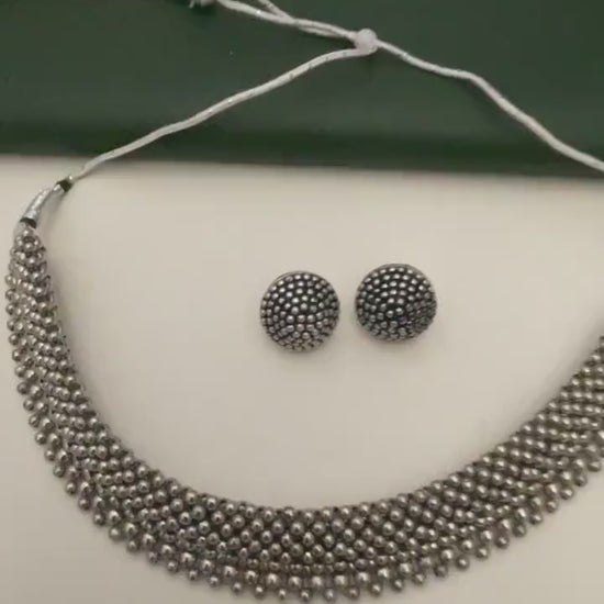 Traditional Maharashtrian Oxidised Thushi necklace set with matching earrings