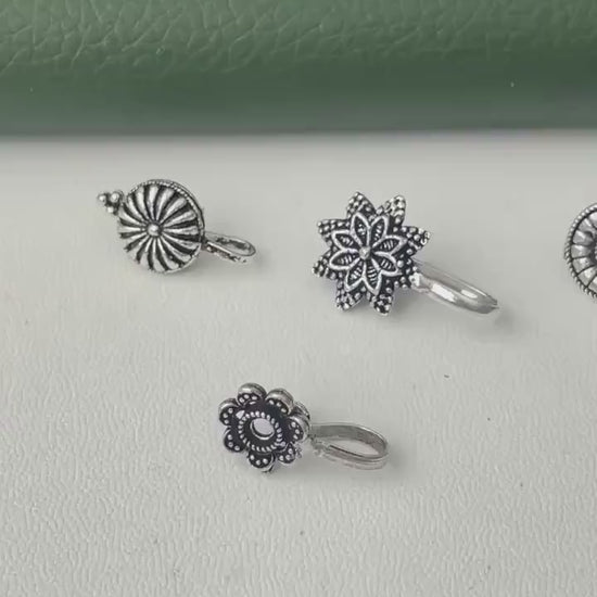 Oxidized Nose Pin: Nath Press Pin, No Piercing Needed