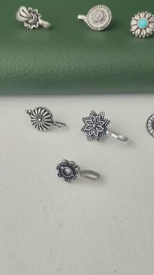 Oxidized Nose Pin: Nath Press Pin, No Piercing Needed