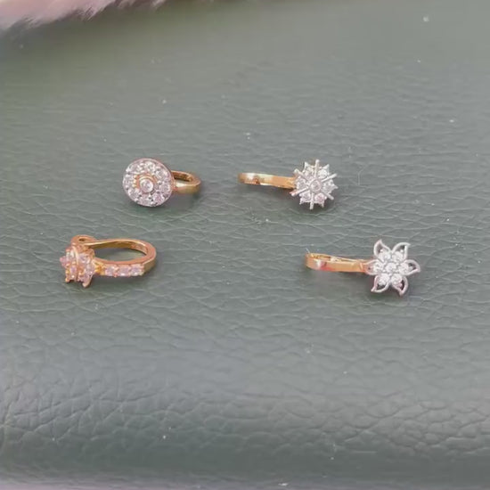 Gold Plated CZ Clip On Nose Ring: Indian Nath, No Piercing