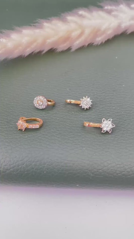 Gold Plated CZ Clip On Nose Ring: Indian Nath, No Piercing