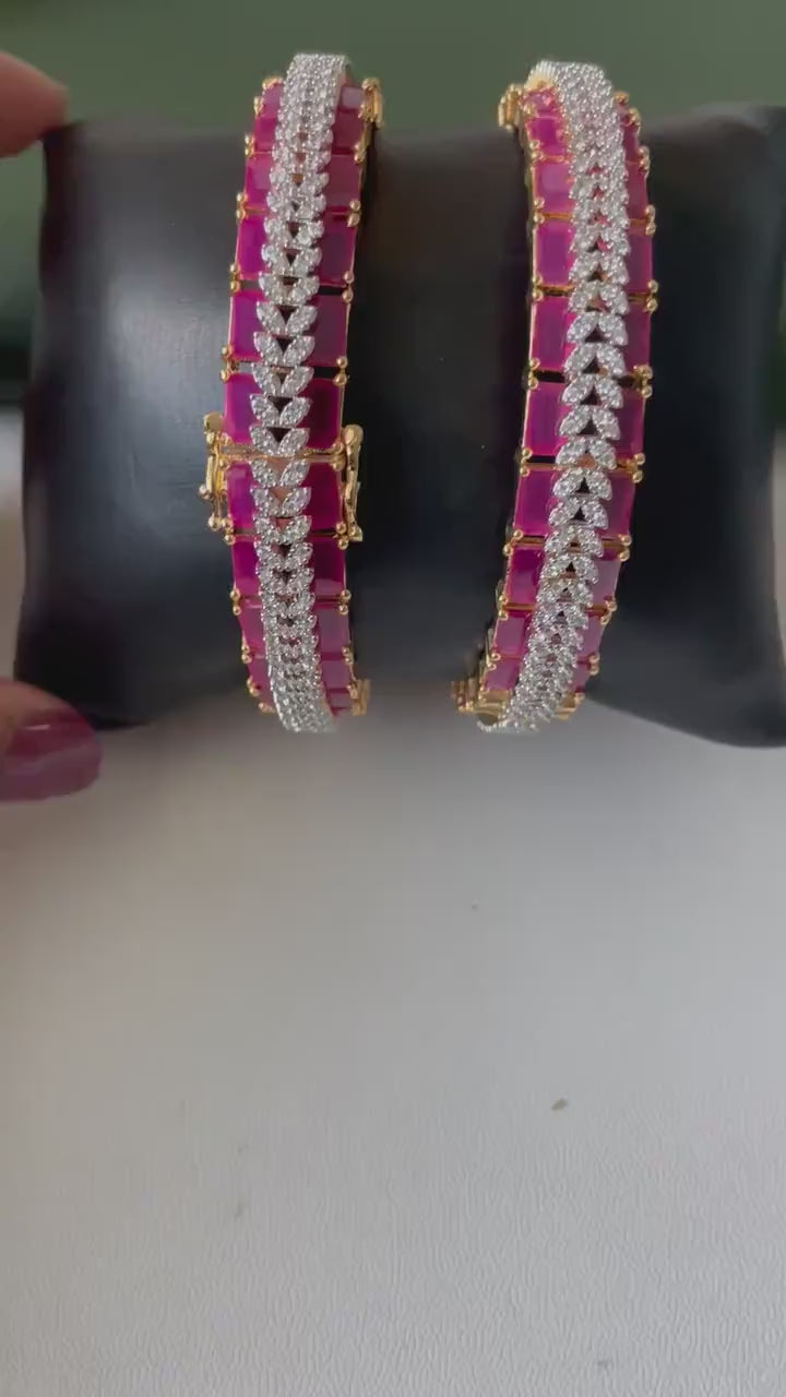 Ruby Cubic Zirconia Bangles: Openable Indian Jewelry, Set of 2
