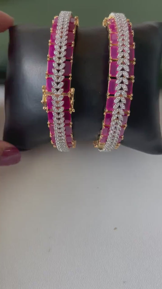 Ruby Cubic Zirconia Bangles: Openable Indian Jewelry, Set of 2
