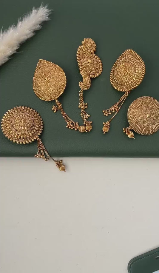 Gold Plated Hair Brooch: Bollywood Saree Pin with Dangling Beads