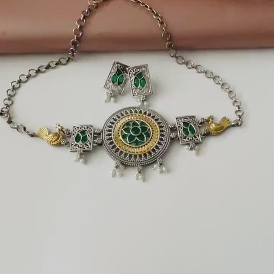 Oxidized Choker Necklace & Earrings Set: Indian Style Jewelry