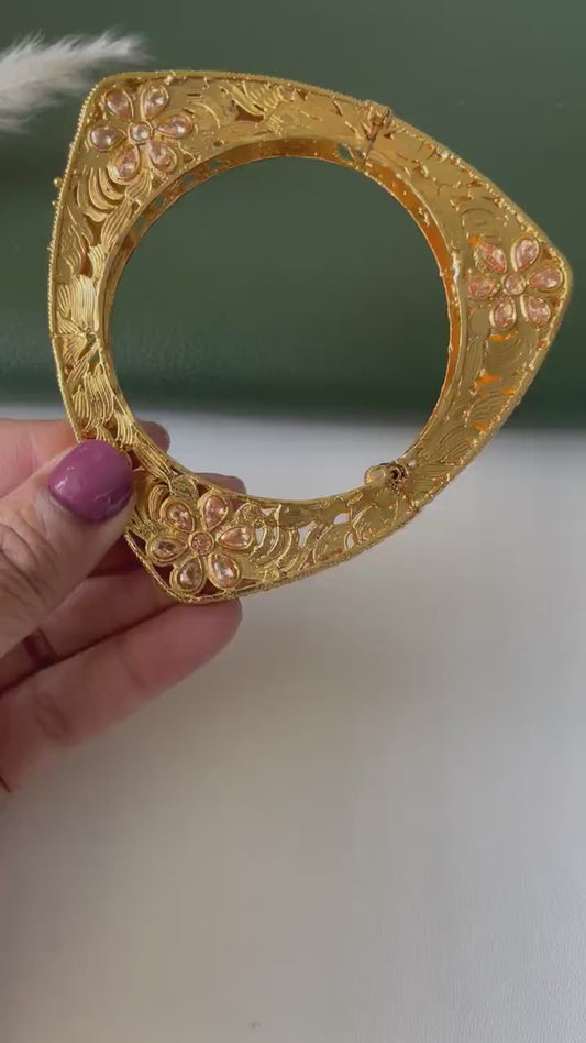 Gold Plated Triangle Bangles: Indian Jewelry, Set of 2