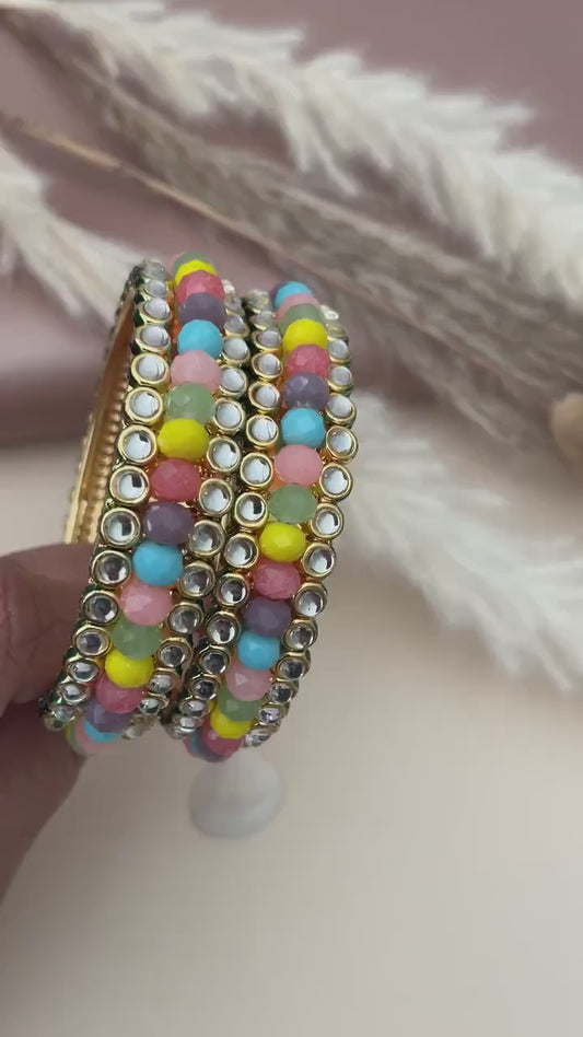 Kundan Bangles: Indian Gold Plated Multicolored Bead Jewelry