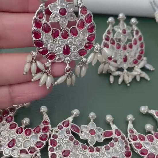 Kemp stone rhodium plated short necklace set