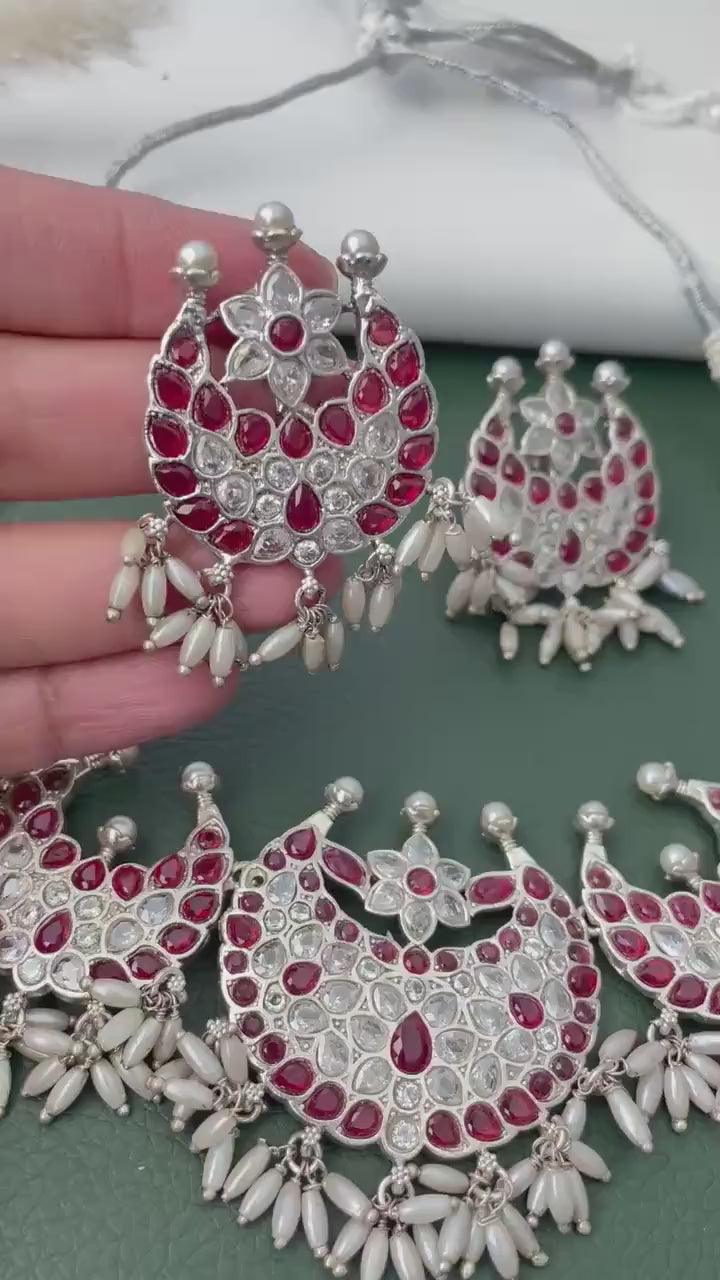 Kemp stone rhodium plated short necklace set