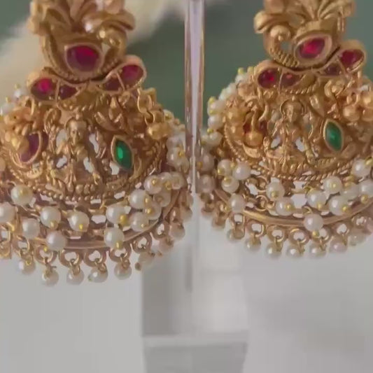 Antique Gold Plated big temple themed jhumka : Bridal Jewelry