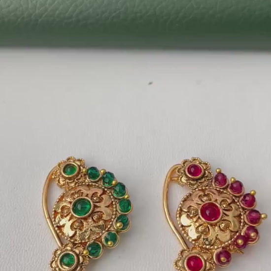 Maharashtrian Nath: Gold Plated Nose Clip-on - Indian Jewelry
